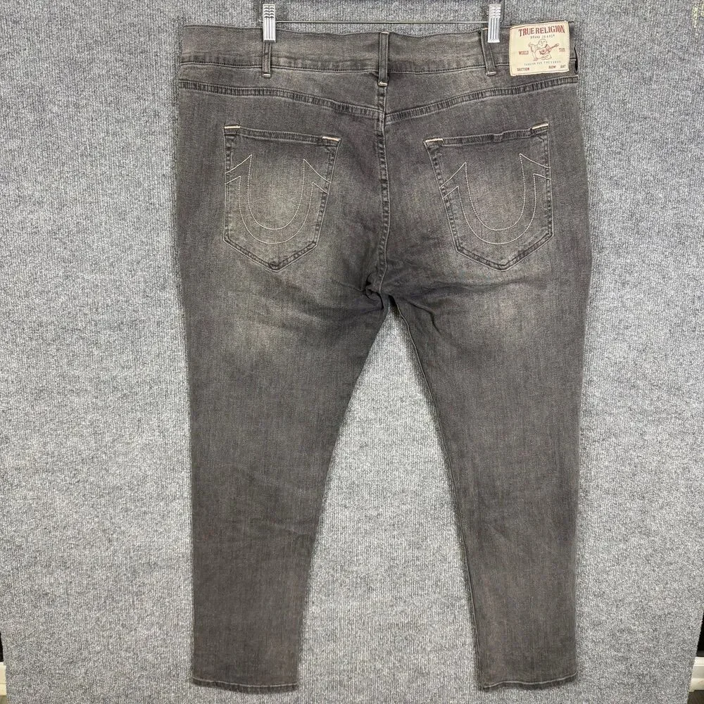 True Religion Mens Rocco Relaxed Skinny Jeans Size 44 Gray Faded Stretch Denim